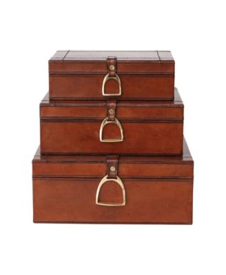  3-Piece Reclaimed Wood and Leather Nesting Boxes with Brass Closures and Flocked Interior