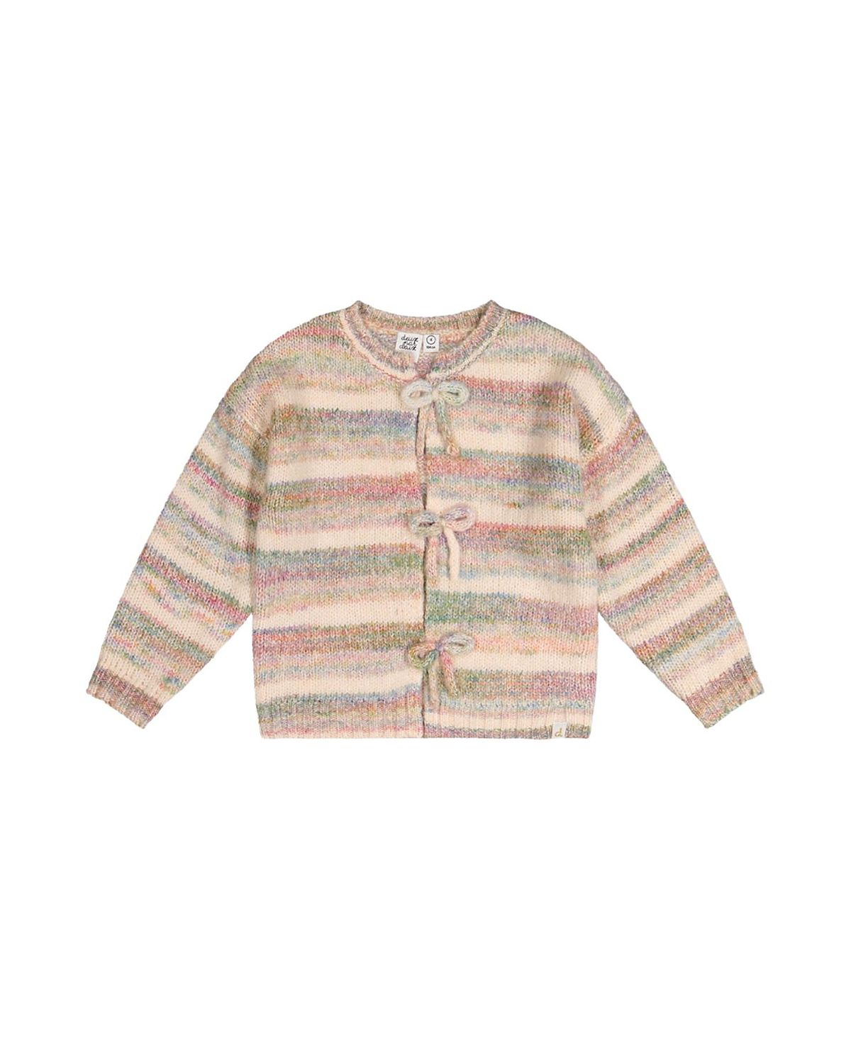 Deux par Deux Girls' Bow Applique Button Front Knitted Cardigan - Little Kid