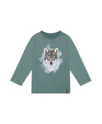 Boys' Cotton Crew Neck Wolf Graphic Long Sleeve T-Shirt - Little Kid, Big Kid
