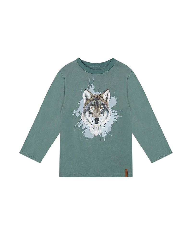 Deux par Deux Boys' Cotton Crew Neck Wolf Graphic Long Sleeve T-Shirt - Little Kid, Big Kid