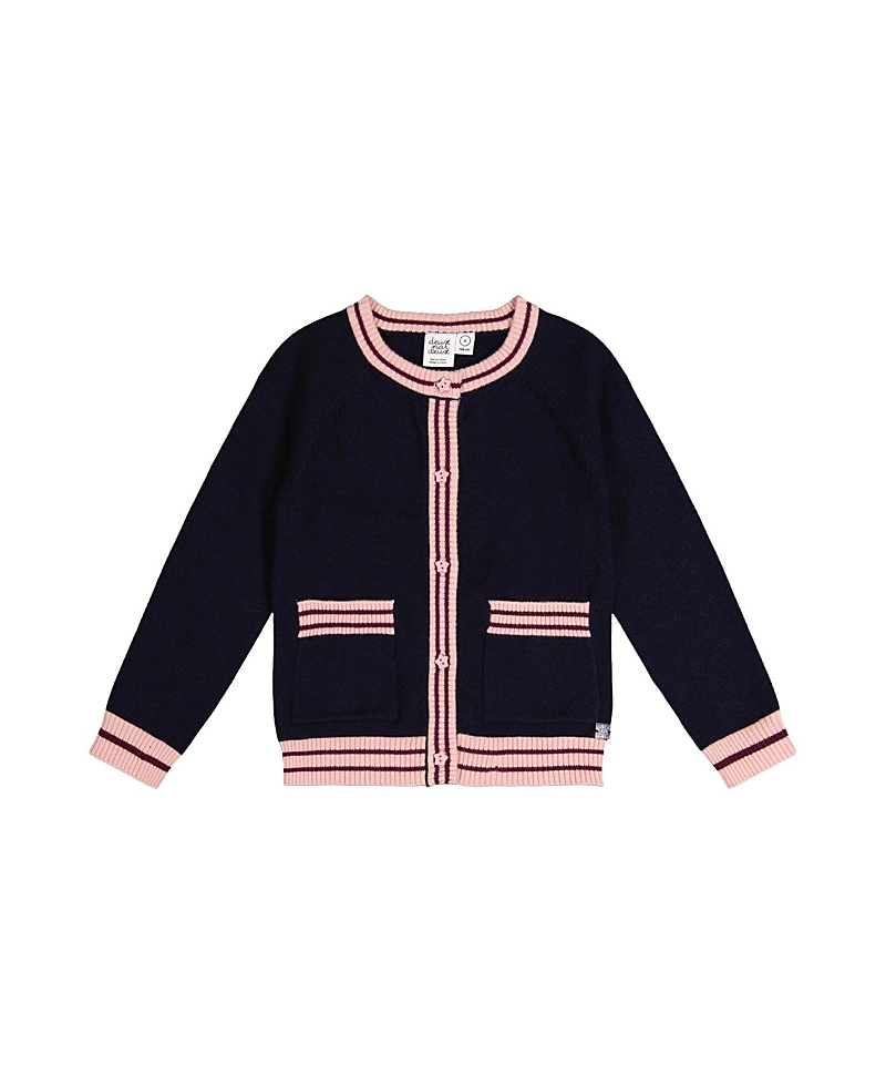 Deux par Deux Girls' Knitted Button Front Striped Trim Cardigan - Little Kid