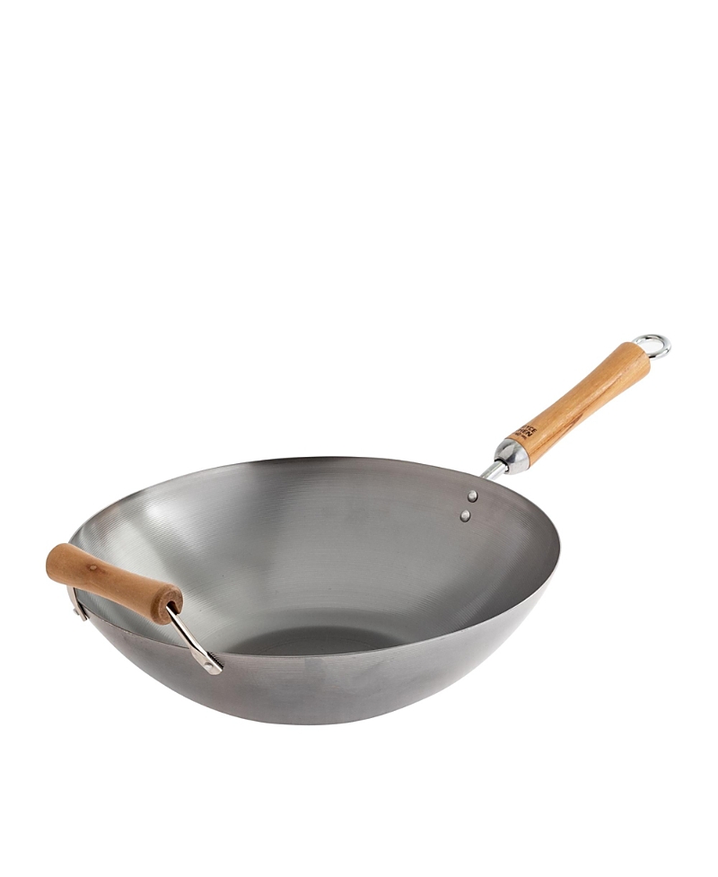 Joyce Chen Uncoated Carbon Steel Flat Bottom Wok with Birch Handles, 23.5 L x 14 W x 5.5 H
