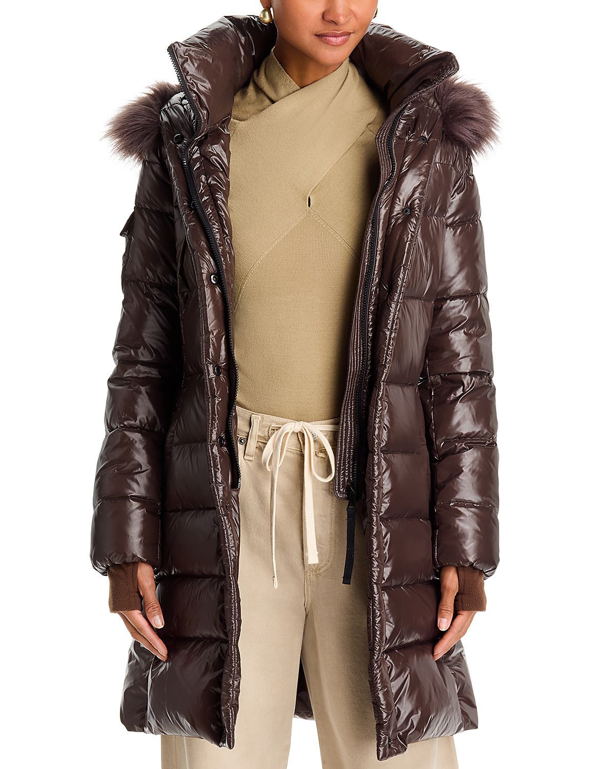 Aqua Faux Fur Trimmed Hooded Puffer Coat - Exclusive