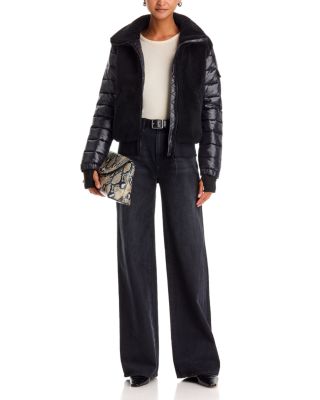 Sherpa Mixed Media Bomber Jacket - Exclusive - thumbnail 2