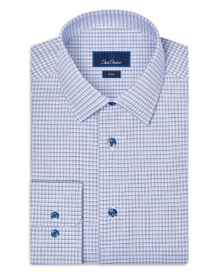 Trim Fit Cotton Blend Twill Check Dress Shirt