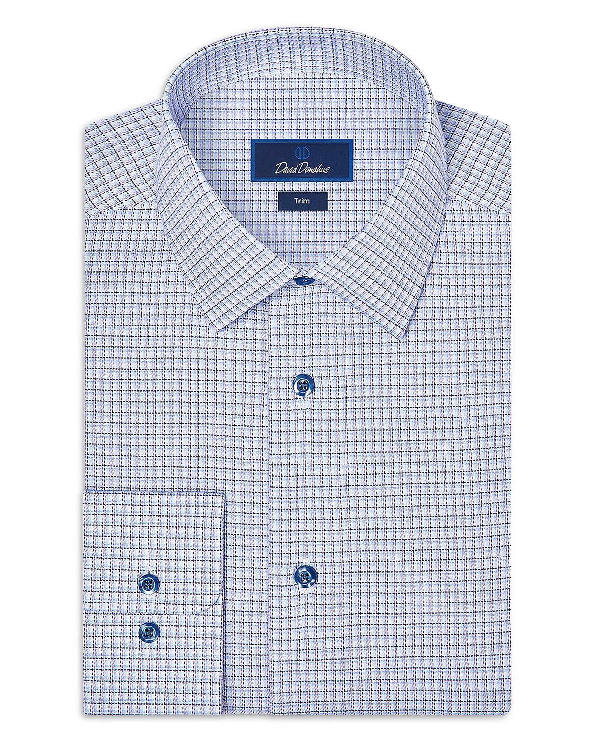 David Donahue Trim Fit Cotton Blend Twill Check Dress Shirt