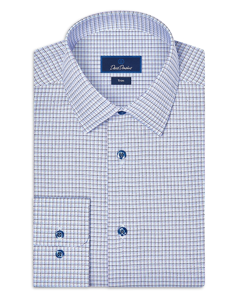 David Donahue Trim Fit Cotton Blend Twill Check Dress Shirt