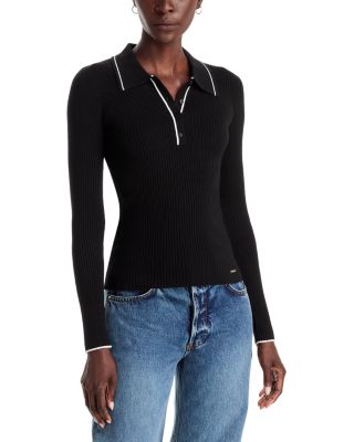 Contrast Tipped Rib Knit Polo Sweater