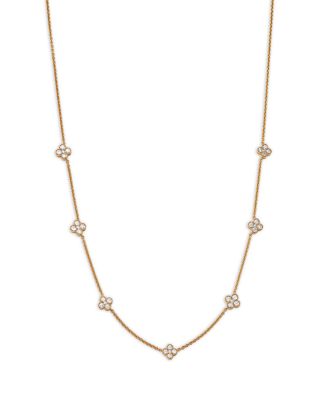 Diamond Clover Station Necklace in 14K Yellow Gold, 1.1 tcw