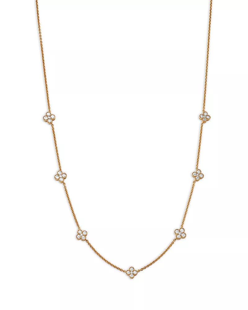 Bloomingdale's Fine Collection Diamond Clover Station Necklace in 14K Yellow Gold, 1.1 tcw