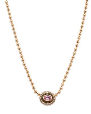 White & Brown Diamond & Pink Sapphire Pendant Necklace in 14K Yellow Gold, 17.75"