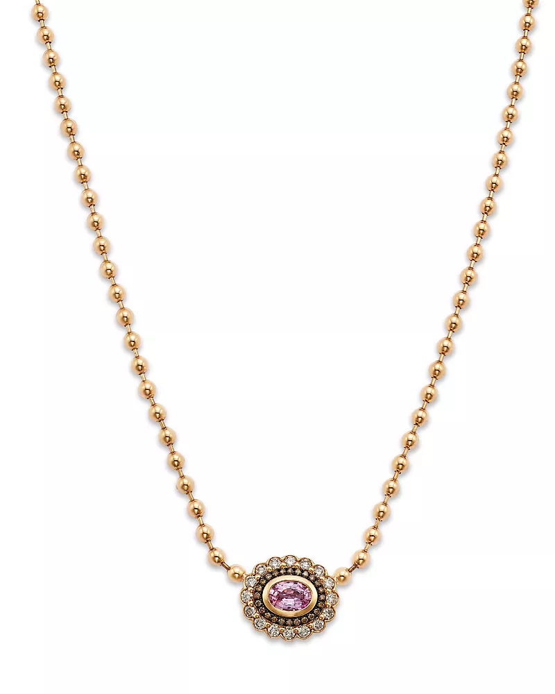 Bloomingdale's Fine Collection White & Brown Diamond & Pink Sapphire Pendant Necklace in 14K Yellow Gold, 17.75