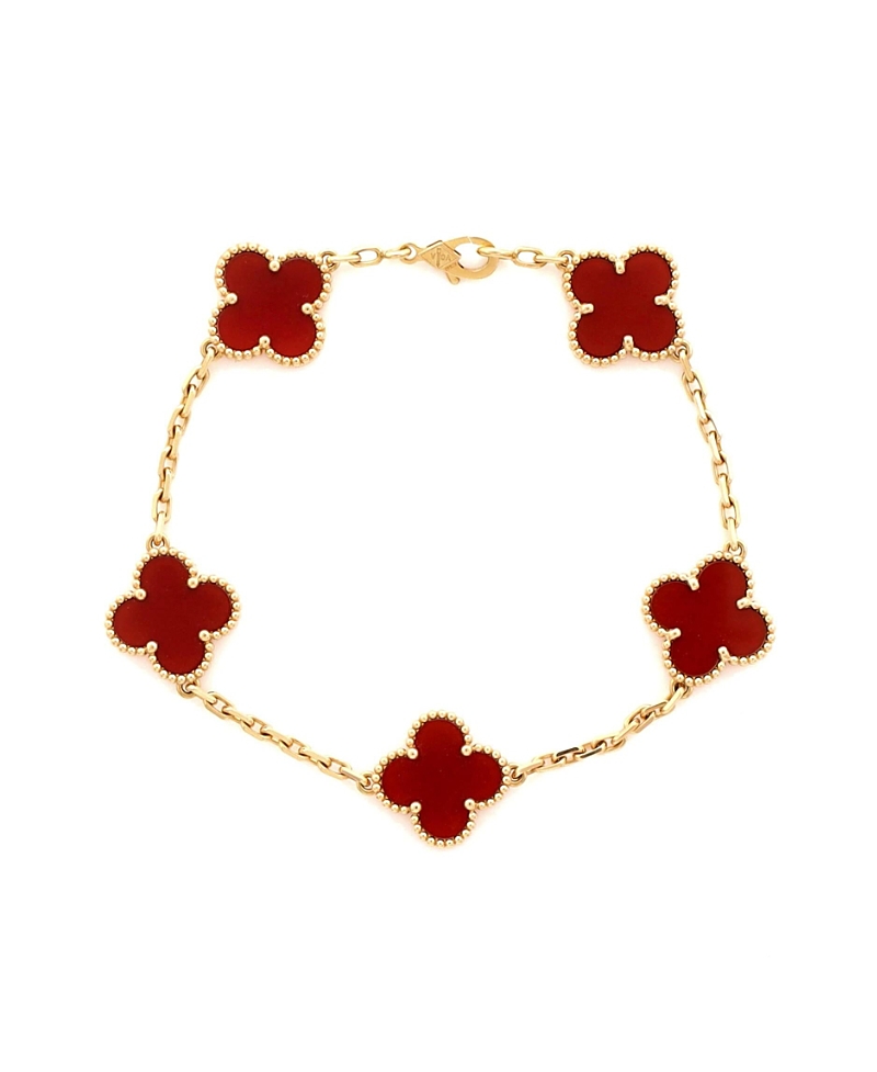 Pre-Owned Van Cleef & Arpels Vintage Alhambra 5 Motifs Bracelet 18K Gold and Carnelian