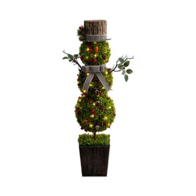 42" Pre Lit Artificial Christmas Boxwood Snowman Topiary Tree