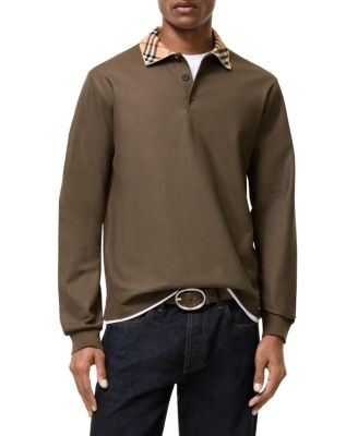  Long-sleeve Check Collar Cotton Polo Shirt