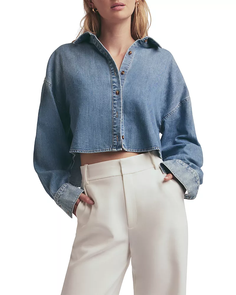 Favorite Daughter The Crop Ex Boyfriend Cotton Denim Shirt