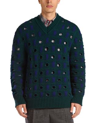 V Neck Embellished Wool Blend Sweater
