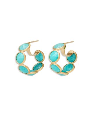 18K Yellow Gold Jaipur Color Gemstone Hoop Earrings