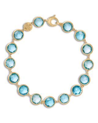 18K Yellow Gold Blue Topaz Bezel Link Bracelet