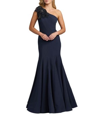 Mac Duggal Petite Crepe One Shoulder Gown With Flower Detail