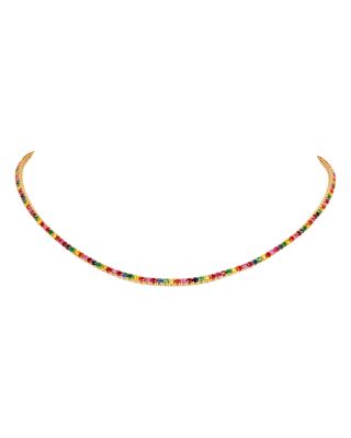 18K Yellow Gold Multi Gemstone Tennis Necklace, 16"