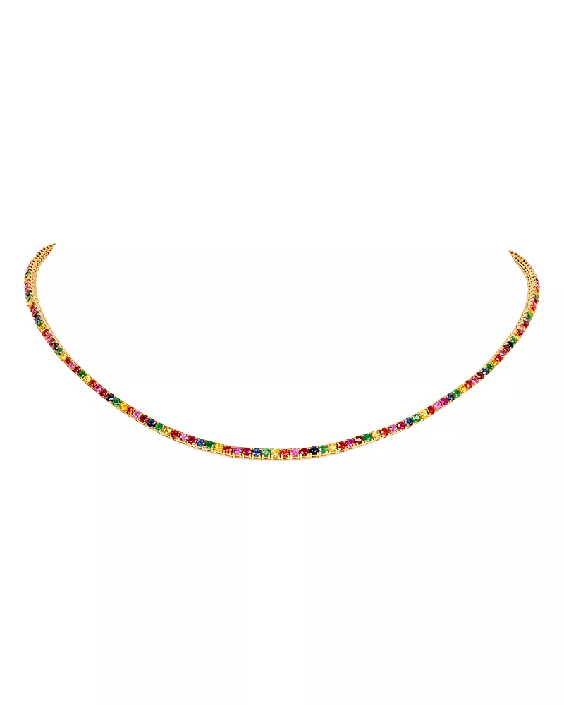 Zydo 18K Yellow Gold Multi Gemstone Tennis Necklace, 16
