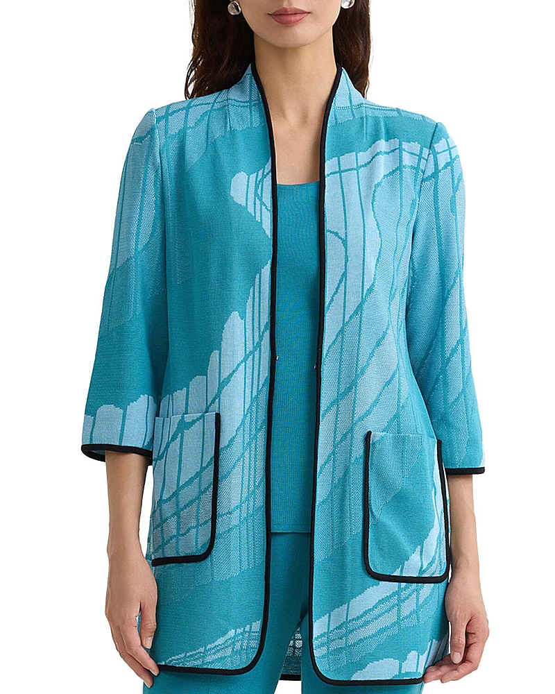 Ming Wang Geoprint Jacquard Knit Jacket In Serene/nebula/white/black