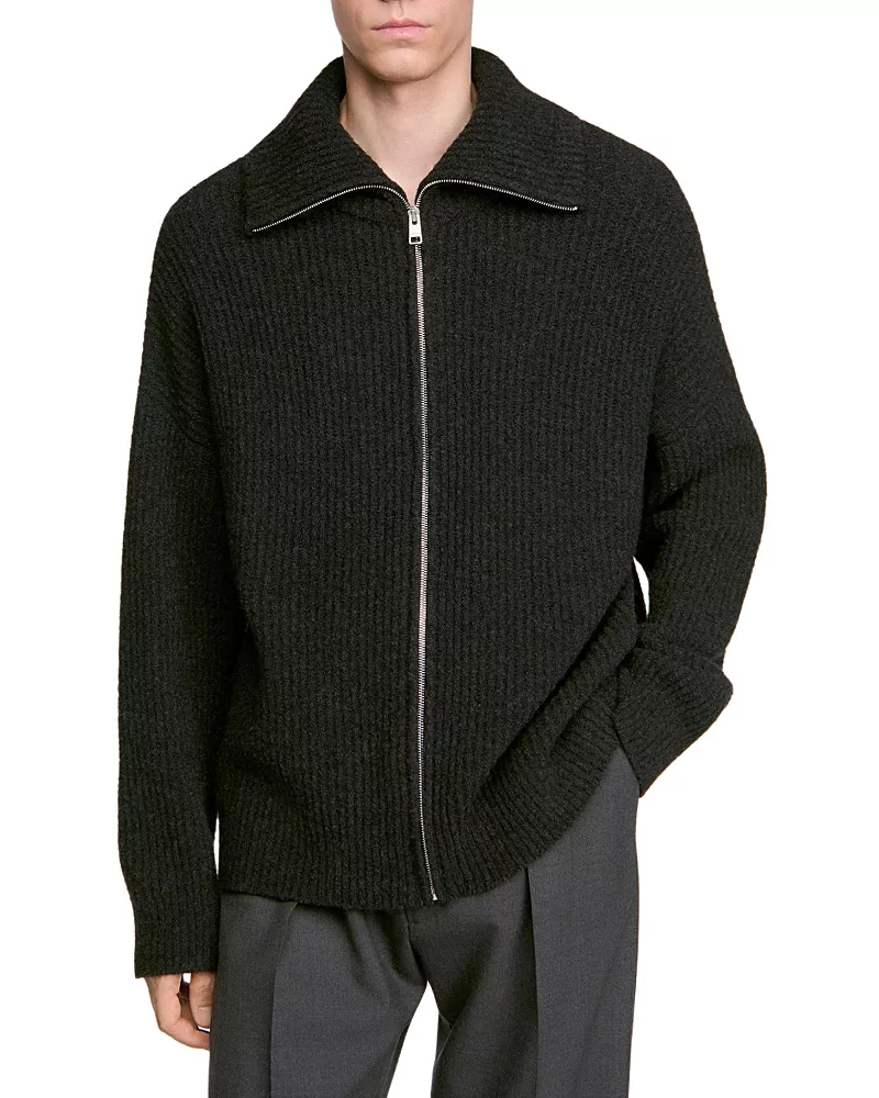 Sandro Textured Zip Ribbed Cardigan Jacket