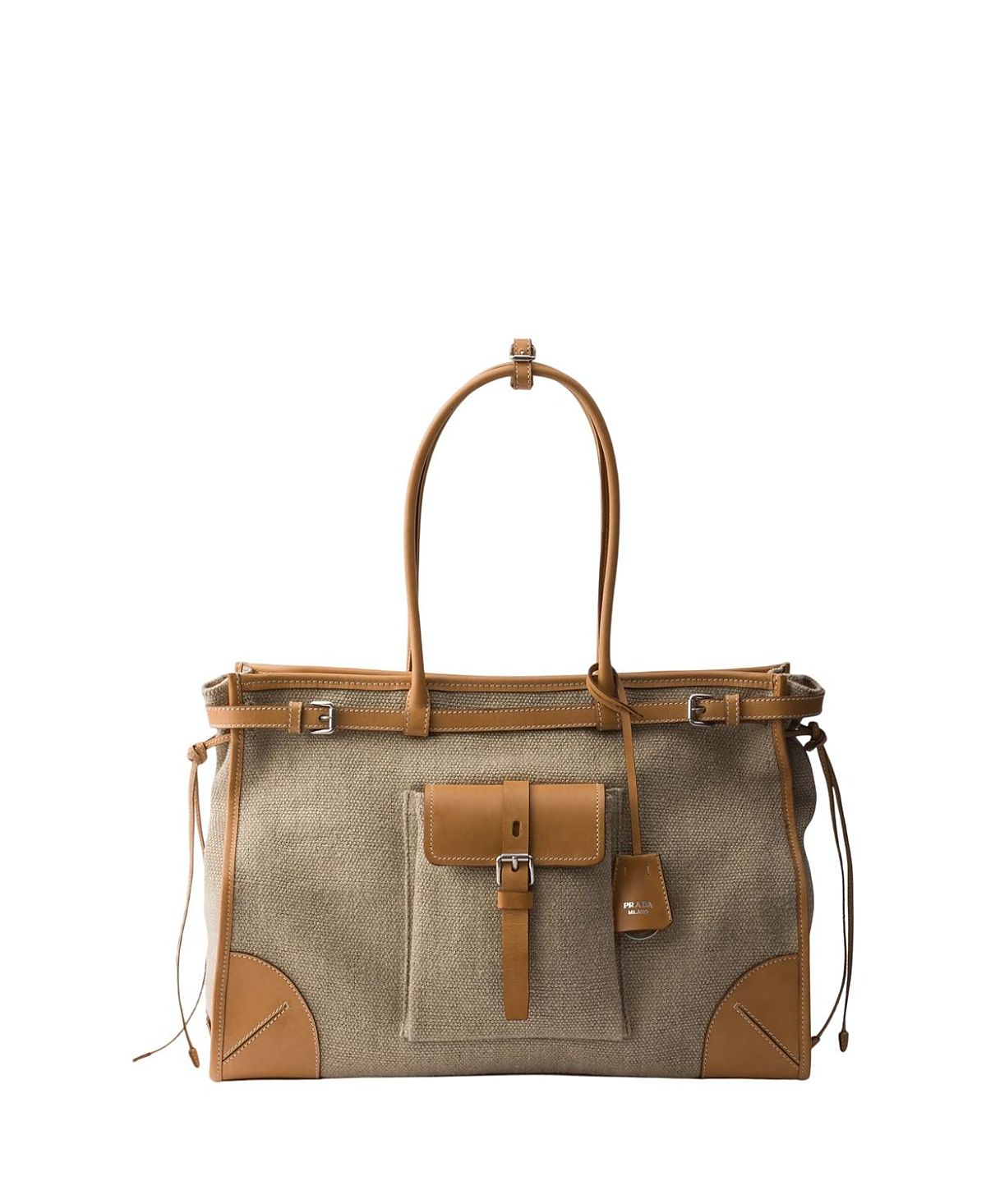 Prada Bonnie Linen And Leather Tote Bag