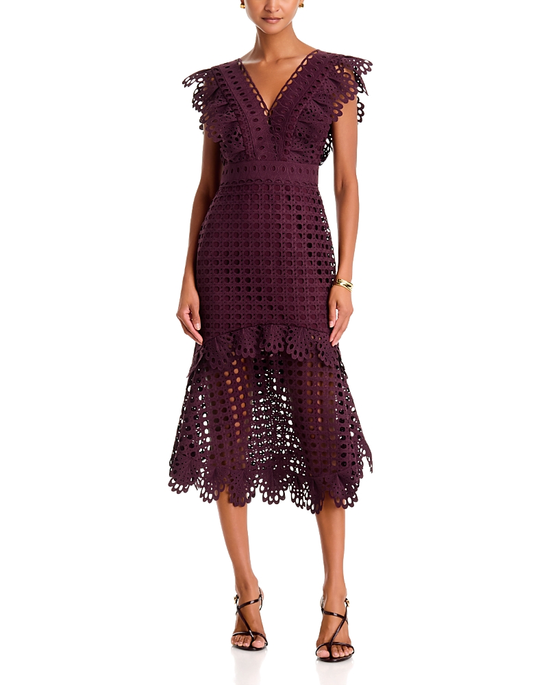 Aqua V Neck Lace Midi Dress - Exclusive