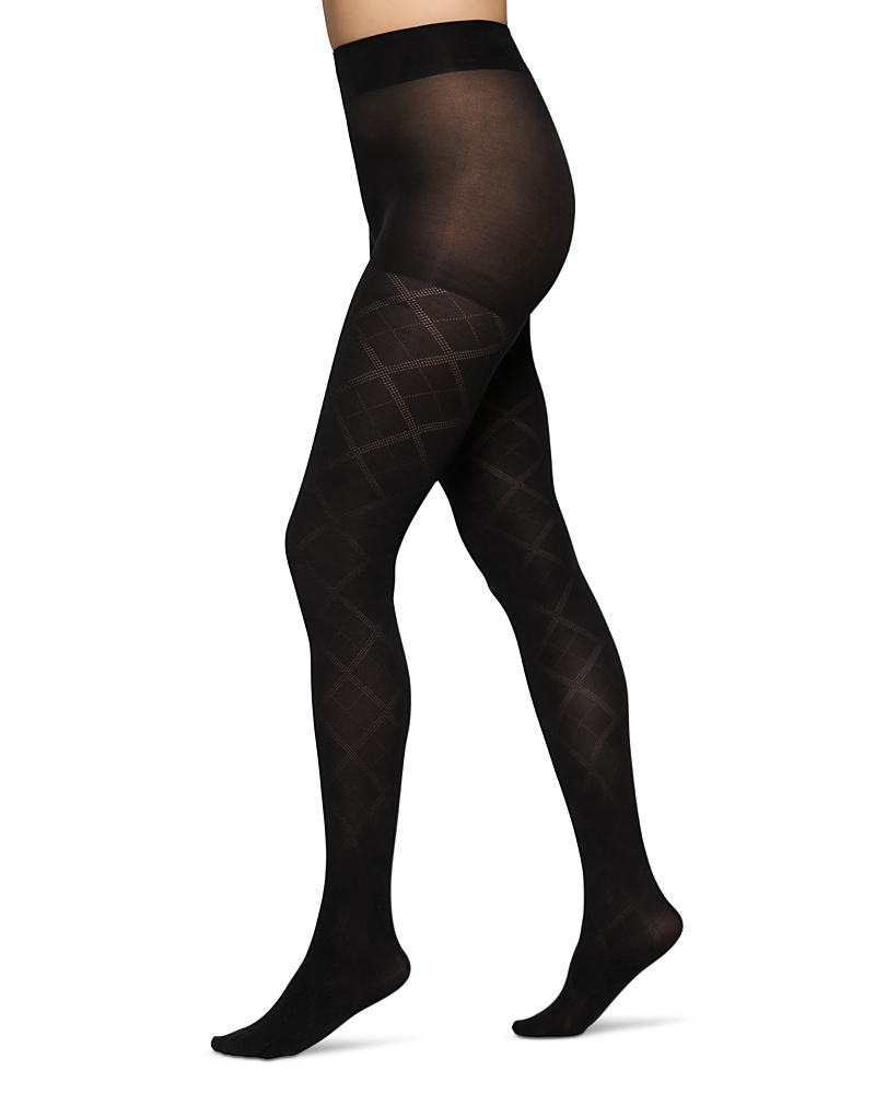 Hue Textured Diamond Tights In Black