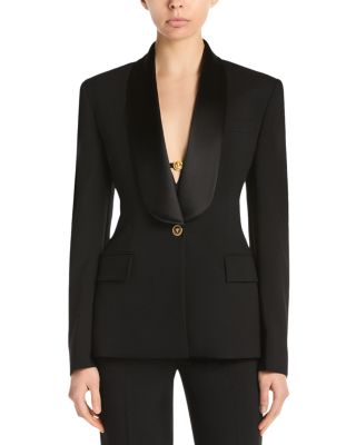 Wool Stretch Satin Lapel Jacket