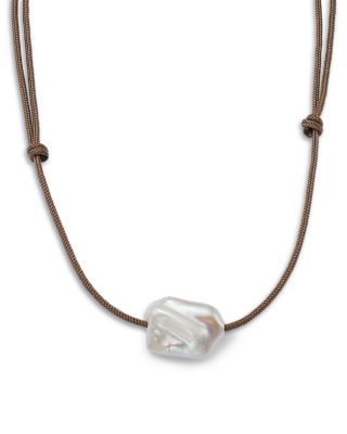 14K Yellow Gold Cultured Freshwater Baroque Pearl Adjustable Pendant Necklace, 12-26"