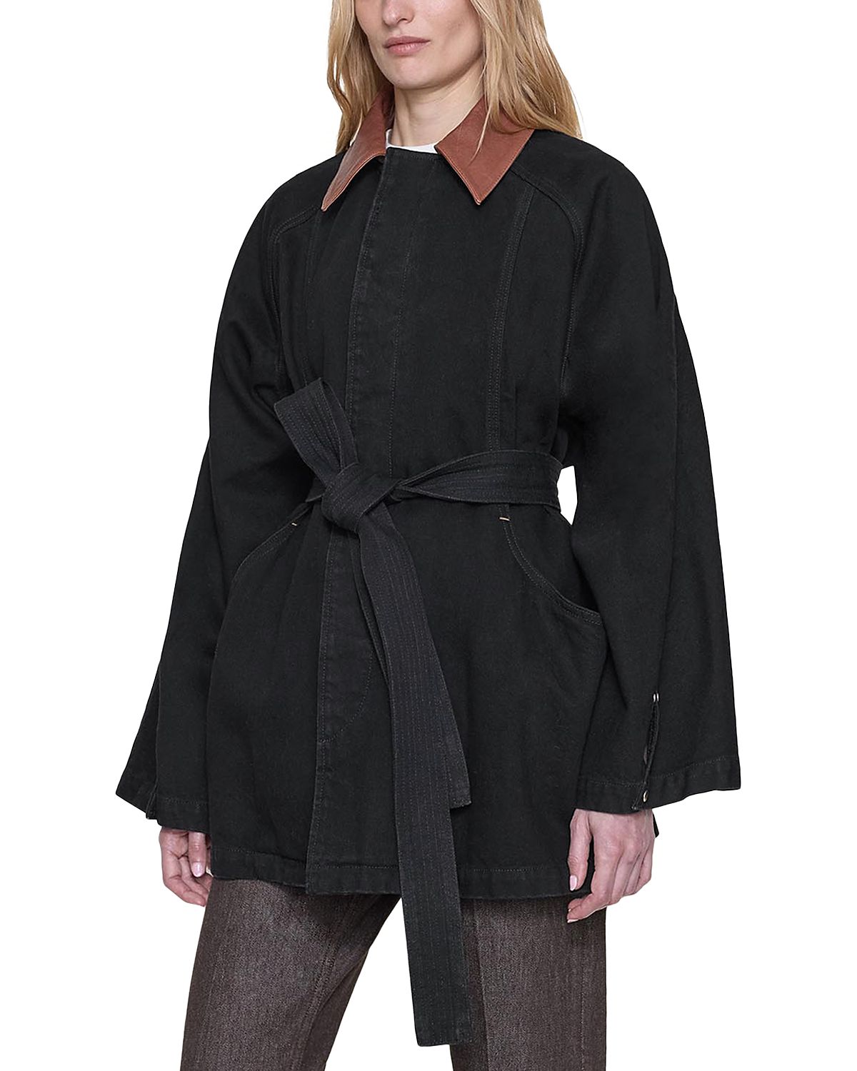 Ossou Cotton Tie Belt Sweep Coat