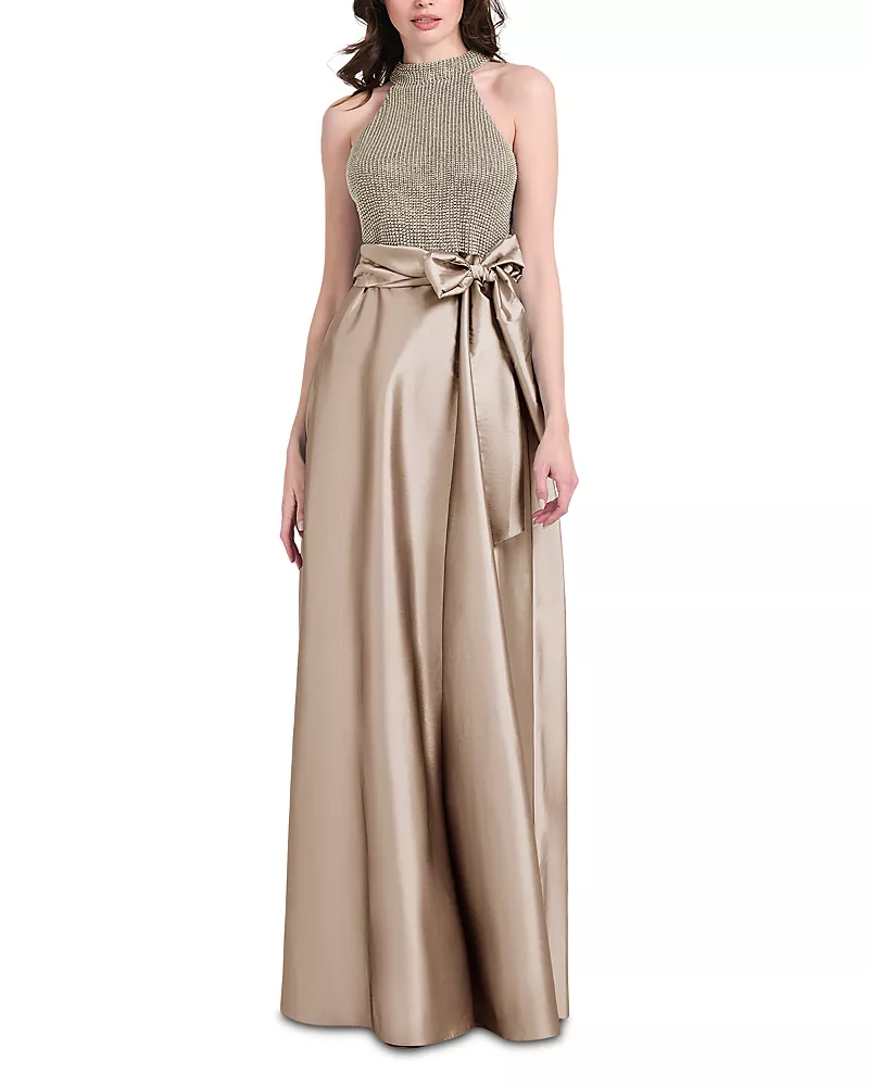Emily Shalant Pearl Bodice Tie Waist Gown