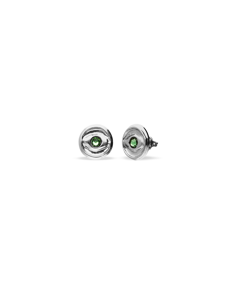 UNOde50 Silver Plated Button Earrings with Green Faceted Crystal