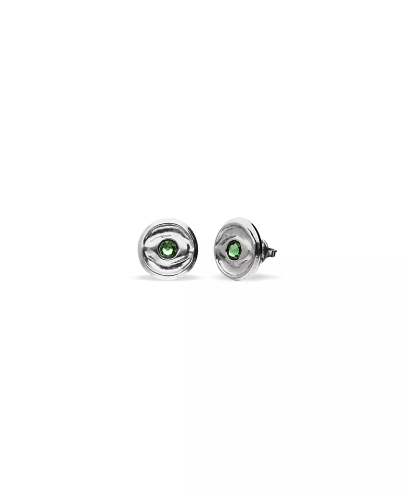 UNOde50 Silver Plated Button Earrings with Green Faceted Crystal