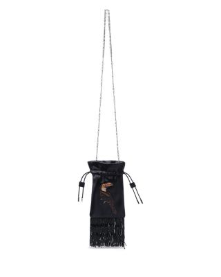 Mini Fringed Satin Bucket Bag