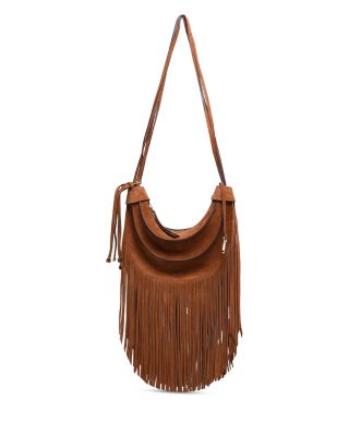 Fringe Banana Small Suede Hobo Bag