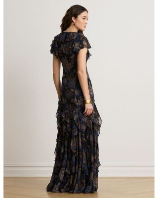 Floral Ruffle-Trim Georgette Gown - thumbnail 4