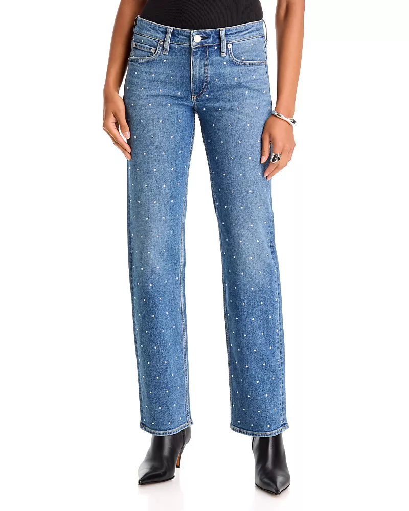 rag & bone Harlow Mid Rise Embellished Slim Straight Jeans in Milljewel