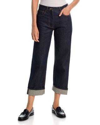 Cotton Cuffed Jeans in Navy
