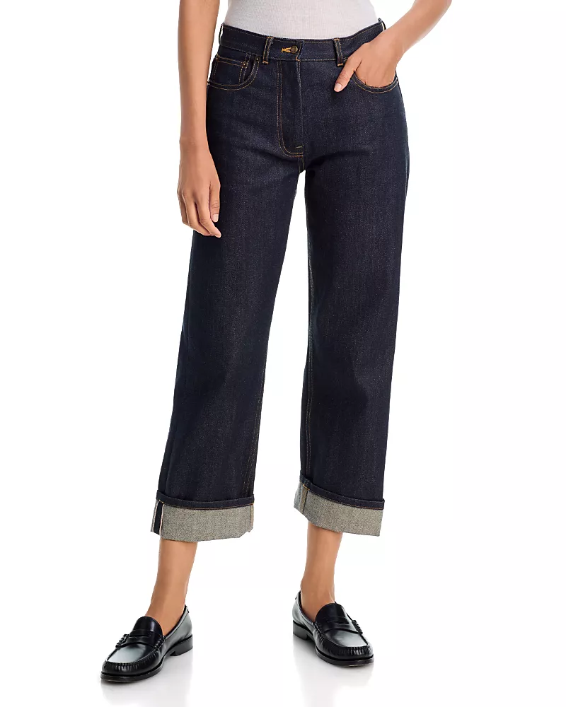 Thom Browne Cotton Cuffed Jeans in Navy