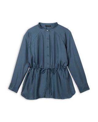 Silk Mandarin Collar Tie Waist Shirt - thumbnail 5