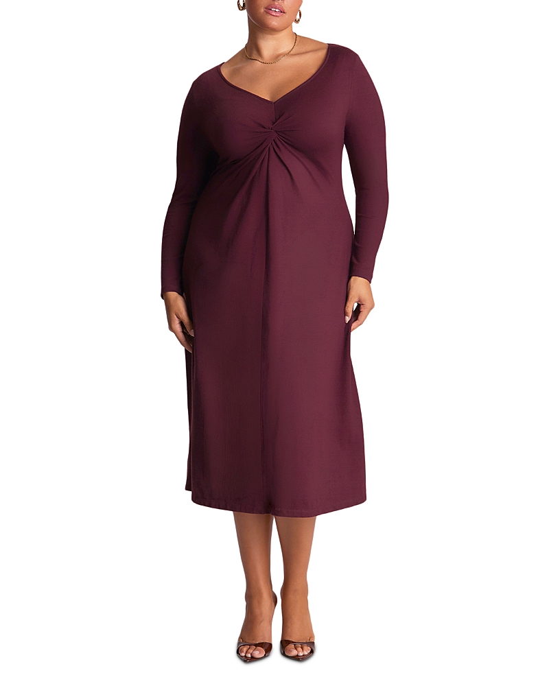 Estelle Plus Ezra V Neck Long Sleeve Midi Dress