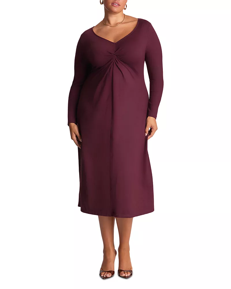 Estelle Plus Ezra V Neck Long Sleeve Midi Dress