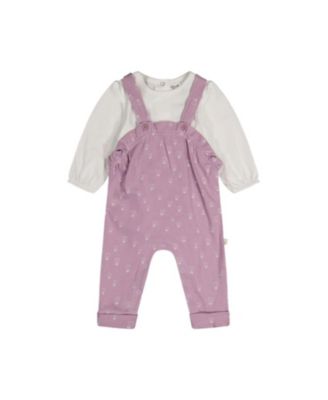  Girls' Organic Cotton Puffy Sleeve Romper and Adjustable Overall Set - Baby
