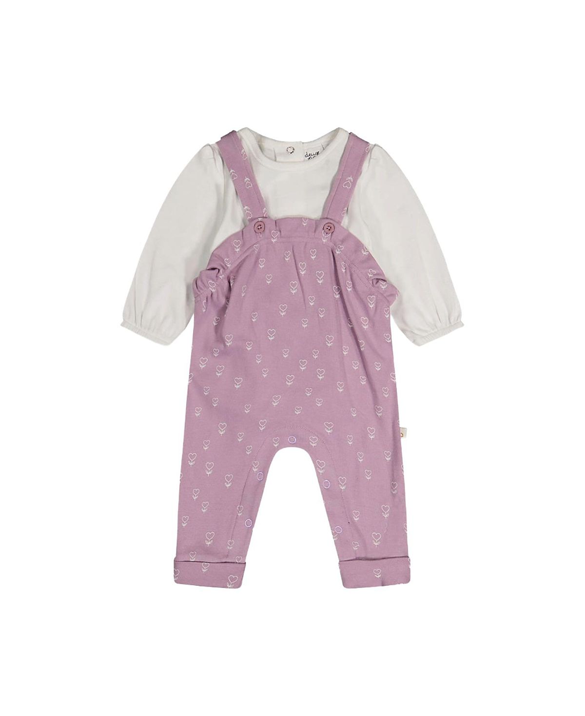 Deux par Deux Girls' Organic Cotton Puffy Sleeve Romper and Adjustable Overall Set - Baby