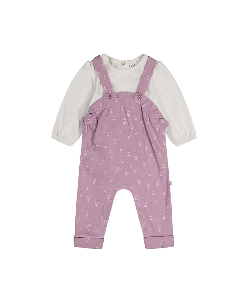 Deux par Deux Girls' Organic Cotton Puffy Sleeve Romper and Adjustable Overall Set - Baby