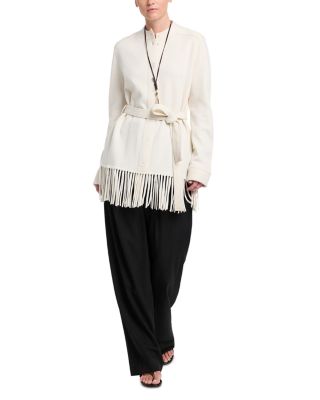 Thea Cashmere Belted Fringe Trim Coat 